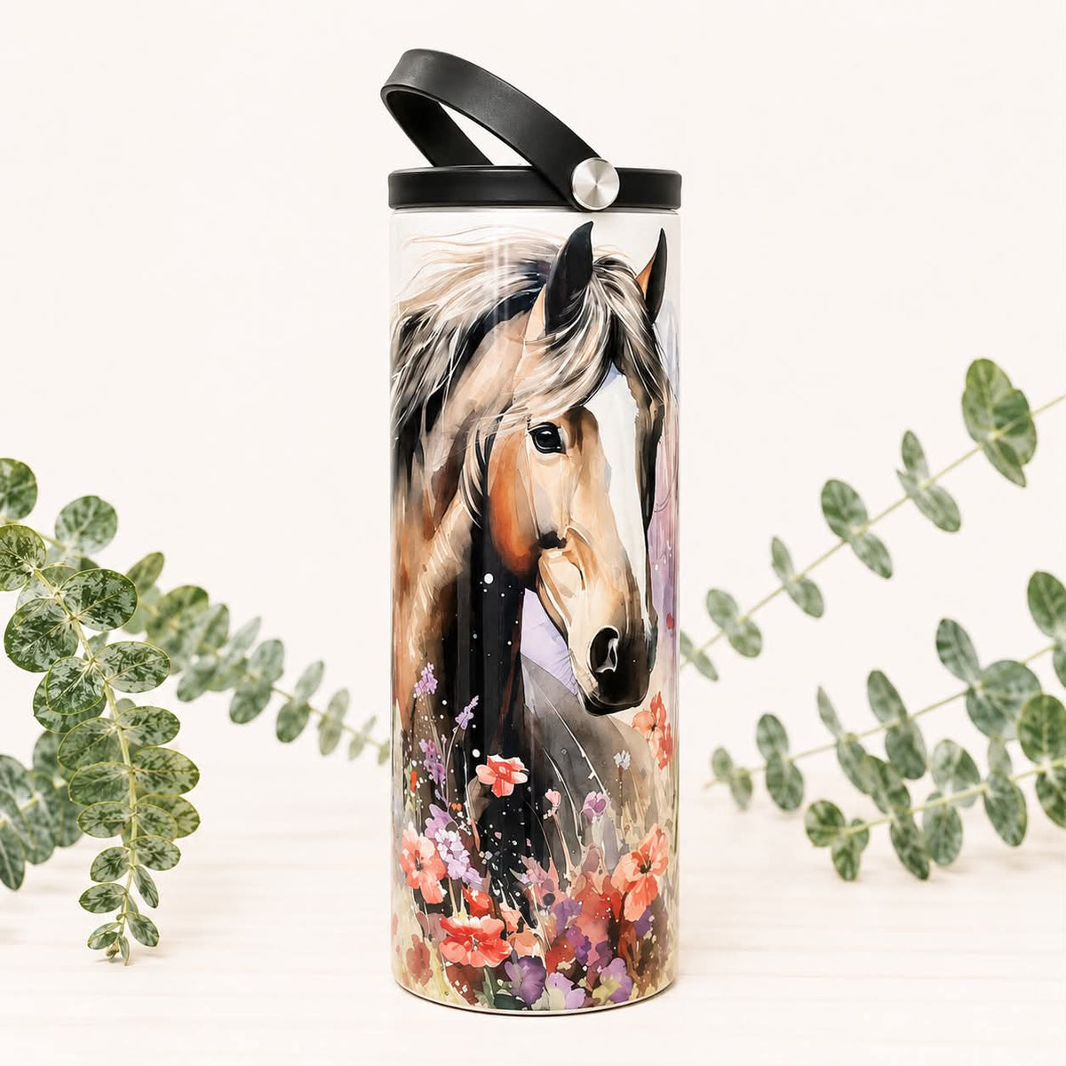 Gourde Cheval & fleurs